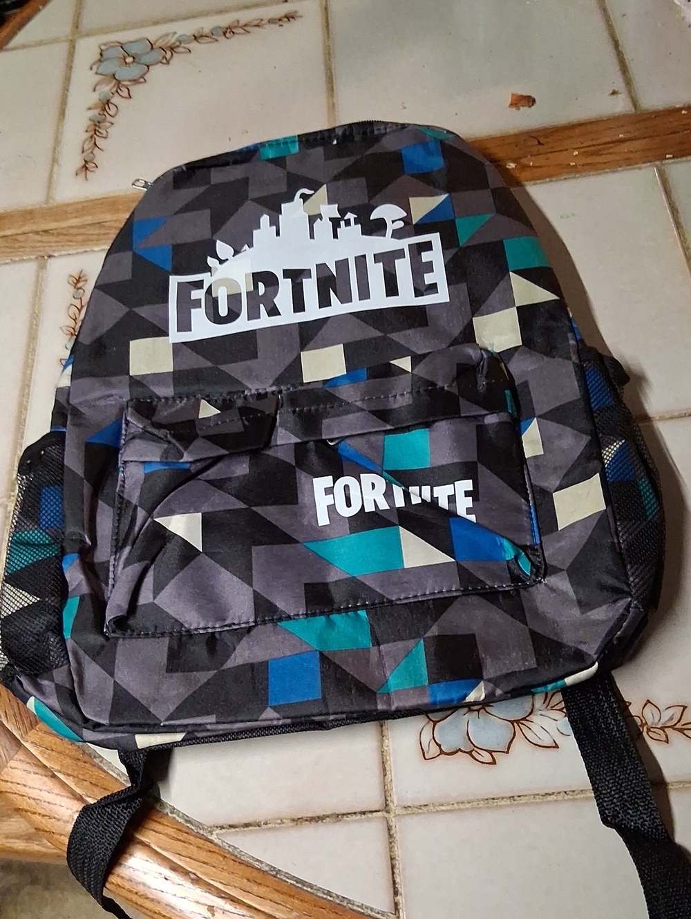 It's A Fortnight Backpack Geometric Print  for Men - Black/Teal